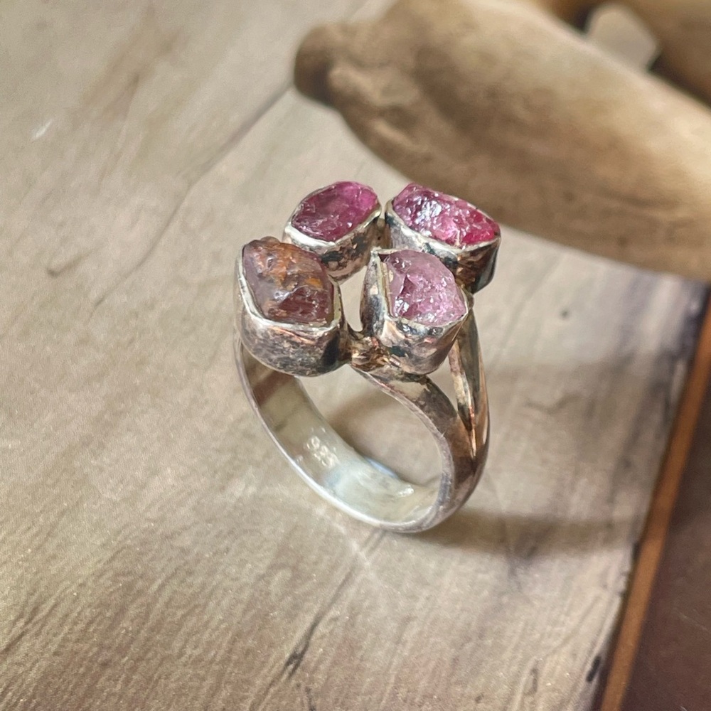 Tourmaline Rough Ring in 925 Sterling silver US 6